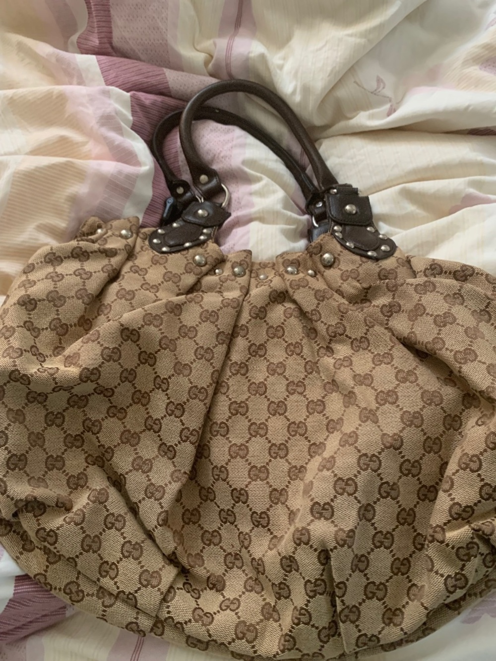 Brown and beige monogram handbag